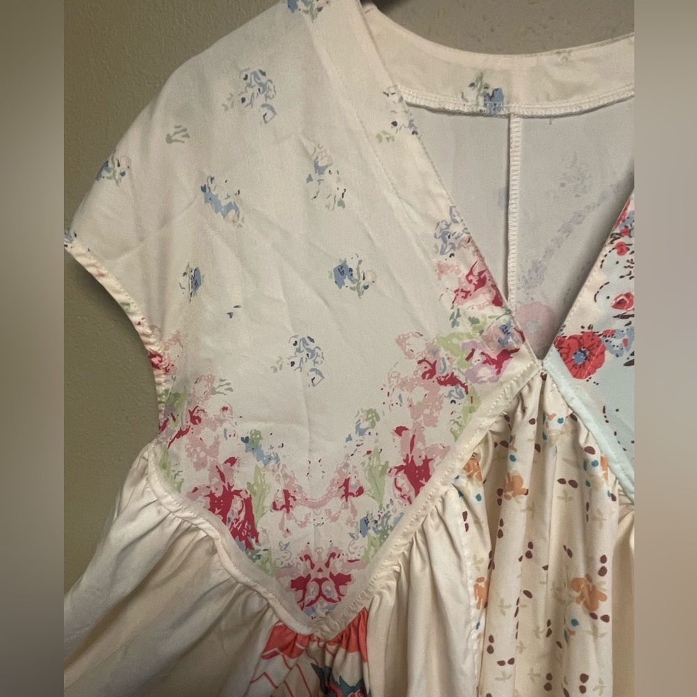 Floral Flowy Patchwork Boho Festival Deep-V Dress Tunic Summer Vacation Coverup - Picture 4 of 8